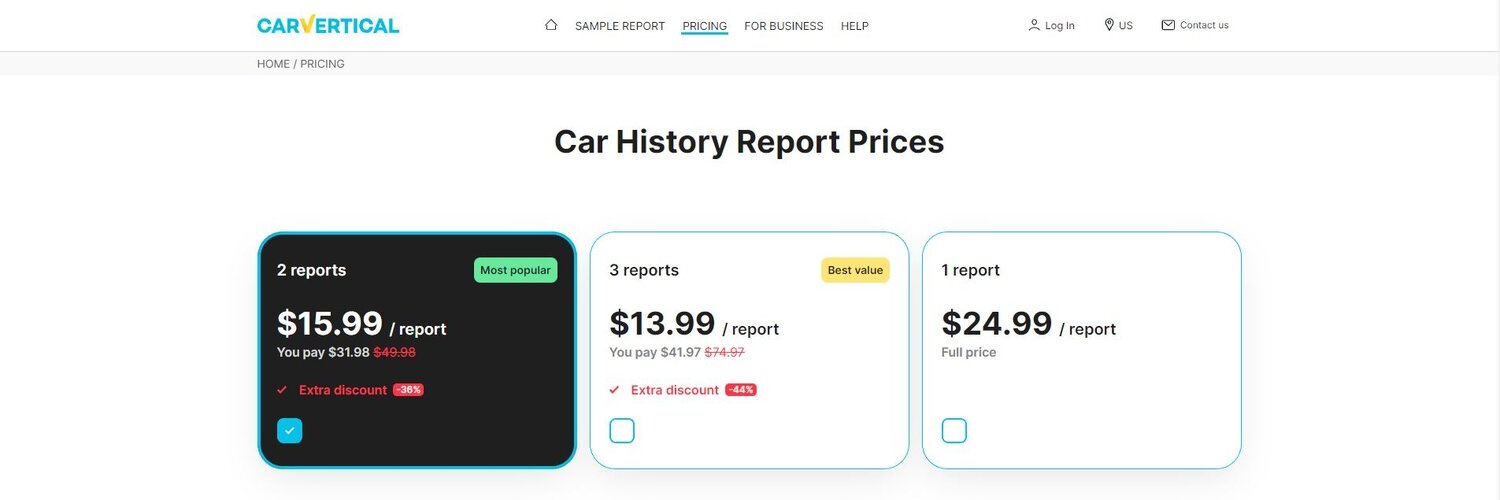 carVertical pricing details